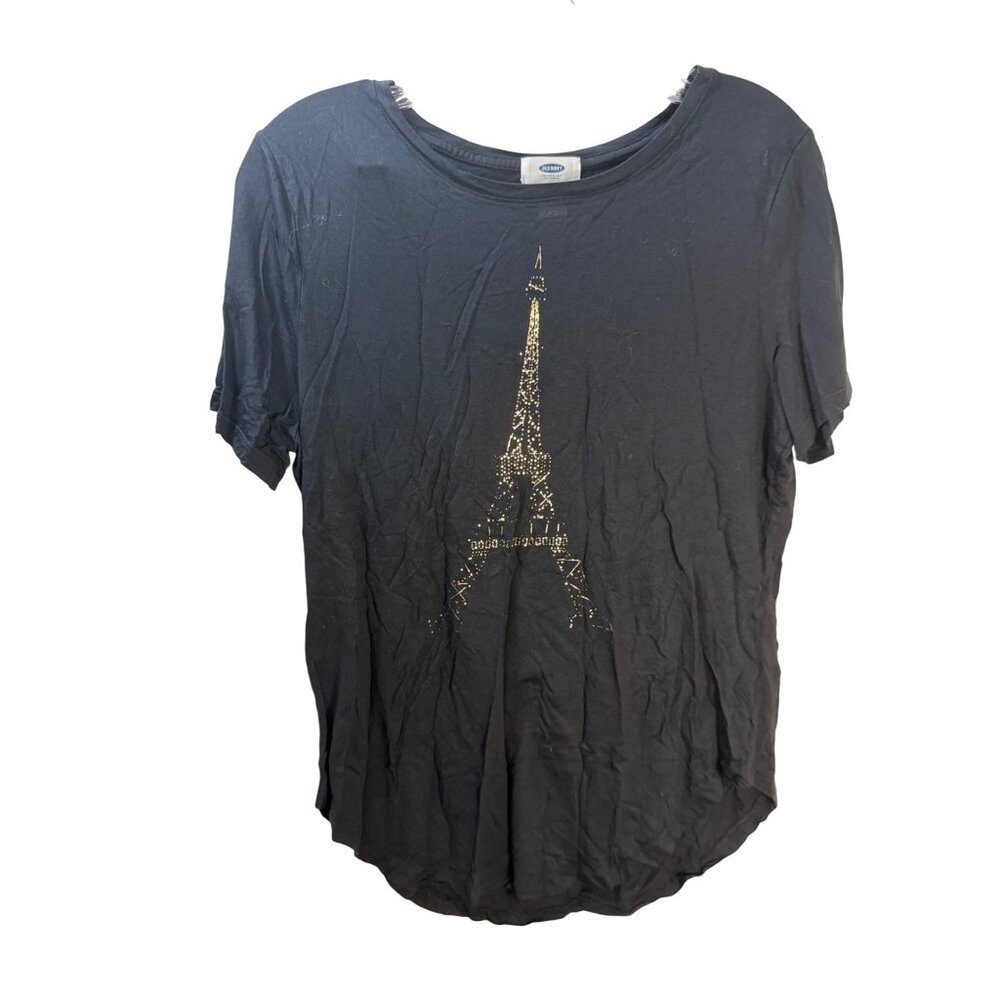 Old Navy Womens‎ Black T-Shirt With Eiffel Tower Design M
